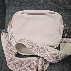 Pink Crossbody Bag with Patterned Strap